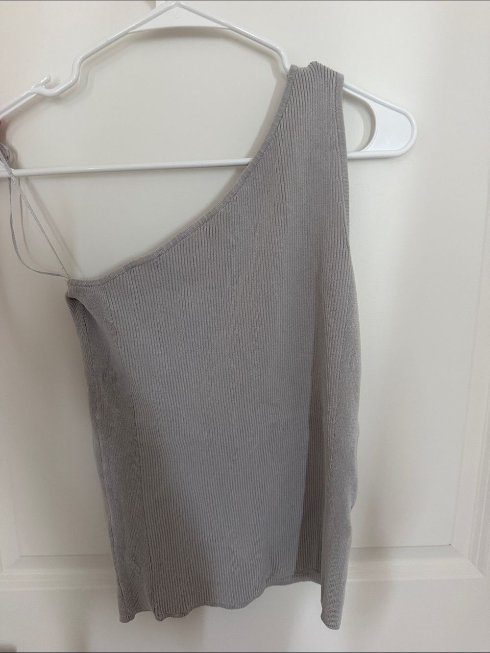 Banana Republic One-Shoulder Rib Knit Dress in Light Gray